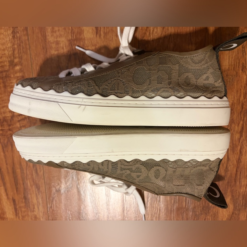CHLOE | LAUREN lace scallop Sneakers in Dark Greige | SIZE 39 - Picture 10 of 14